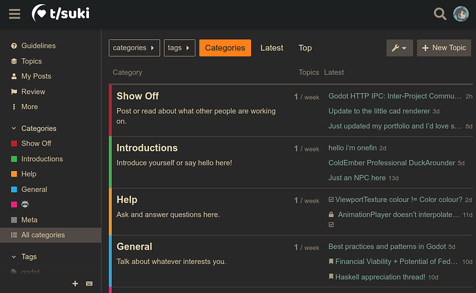 A screenshot of the t/suki site with a dark Gruvbox theme.