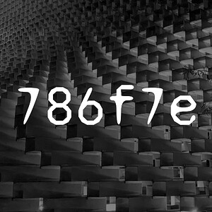 album cover for in the move, which is a close-up black and white photo of a repetitive art installation made out of hollow rectangular boxes with the text "786f7e" overlaid ontop of it in white.