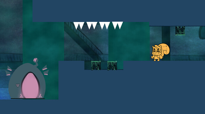 A level where the ceiling is lined with spikes and a small gap in the floor is covered with corpse-destroying blocks. The ceiling is low enough that jumping means that you hit the spikes, but you can't simply walk across either because the corpse-destroying blocks on the floor will also kill you.